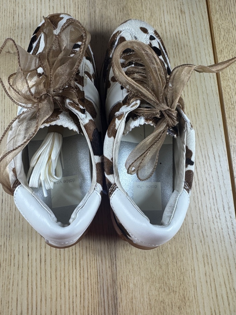 Dolce Vita Cowhide-Print Low-Top Sneaker in Brown, White & Tan - Picture 7 of 9